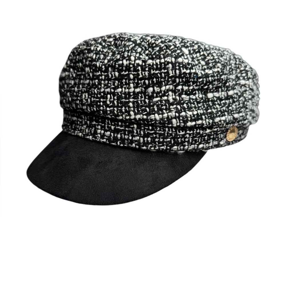 Express Tweed Newsboy Hat Black and White